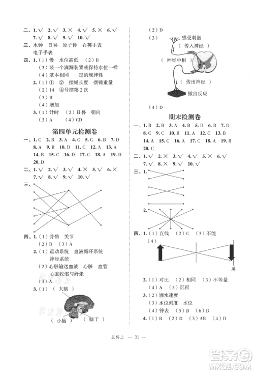 浙江工商大学出版社2021名师面对面先学后练五年级上册科学人教版参考答案