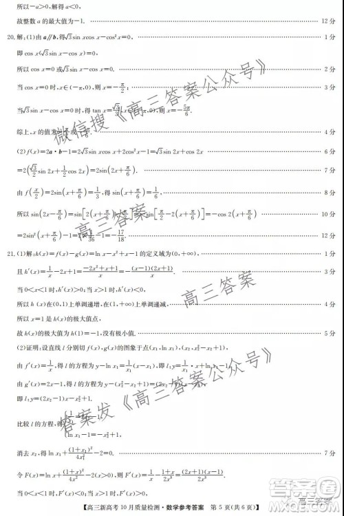 2022届九师联盟高三新高考10月质量检测数学试题及答案