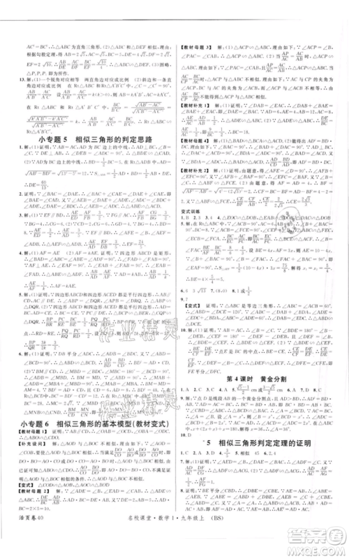 开明出版社2021名校课堂九年级上册数学拔高题课时练北师大版参考答案 开明出版社2021名校课堂九年级上册数学拔高题课时练北师大版参考答案