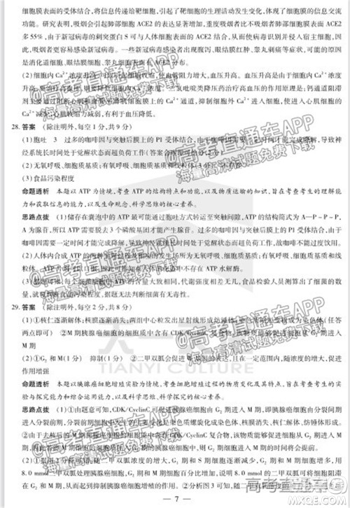 皖豫名校联盟体2022届高中毕业班第一次考试生物试题及答案