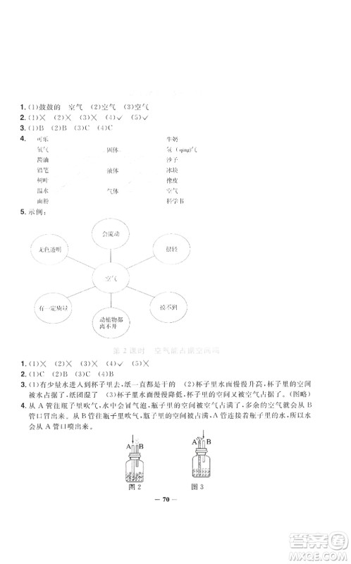 江西教育出版社2021阳光同学课时优化作业三年级科学上册JK教科版答案