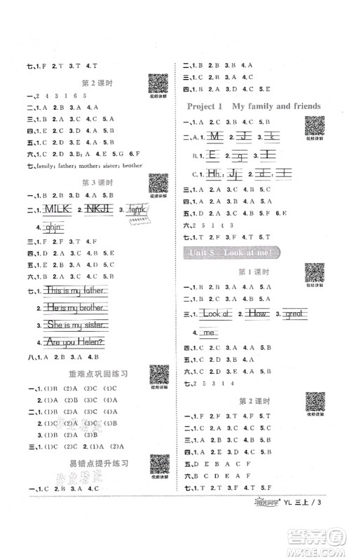 江西教育出版社2021阳光同学课时优化作业三年级英语上册YL译林版淮宿连专版答案