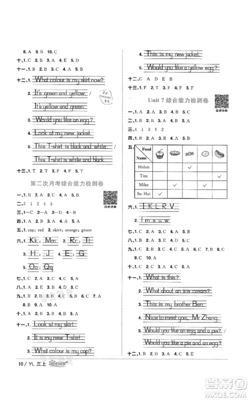 江西教育出版社2021阳光同学课时优化作业三年级英语上册YL译林版淮宿连专版答案