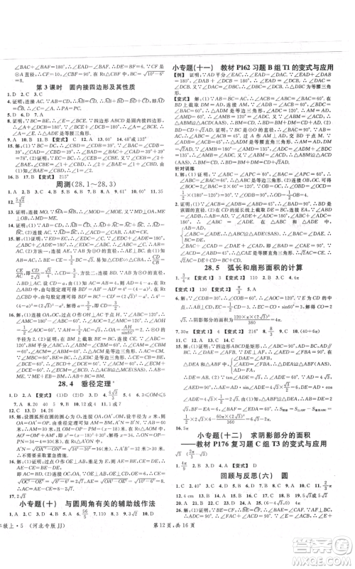 安徽师范大学出版社2021名校课堂九年级上册数学冀教版河北专版参考答案