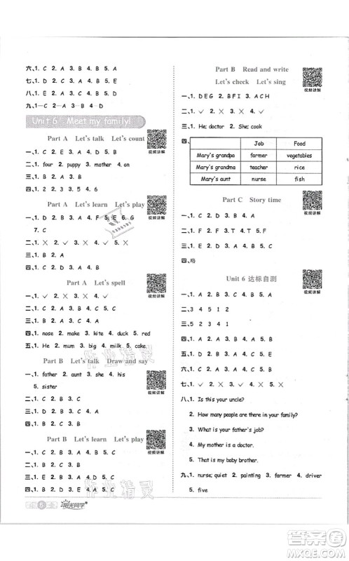 江西教育出版社2021阳光同学课时优化作业四年级英语上册PEP版答案