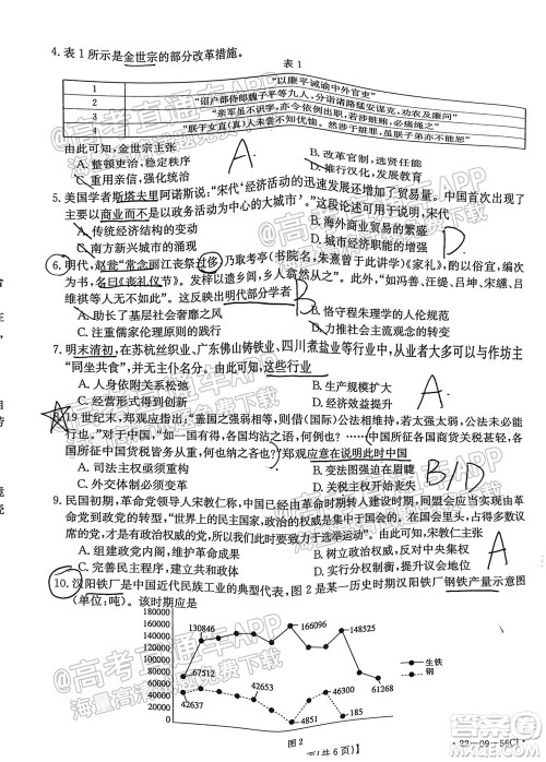 2022届山东金太阳10月联考高三第一次备考监测联合考试历史试题及答案