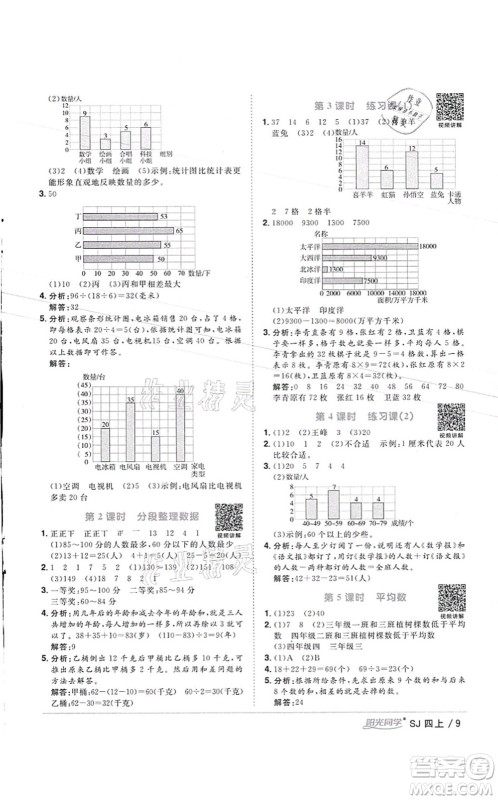 江西教育出版社2021阳光同学课时优化作业四年级数学上册SJ苏教版徐州专版答案