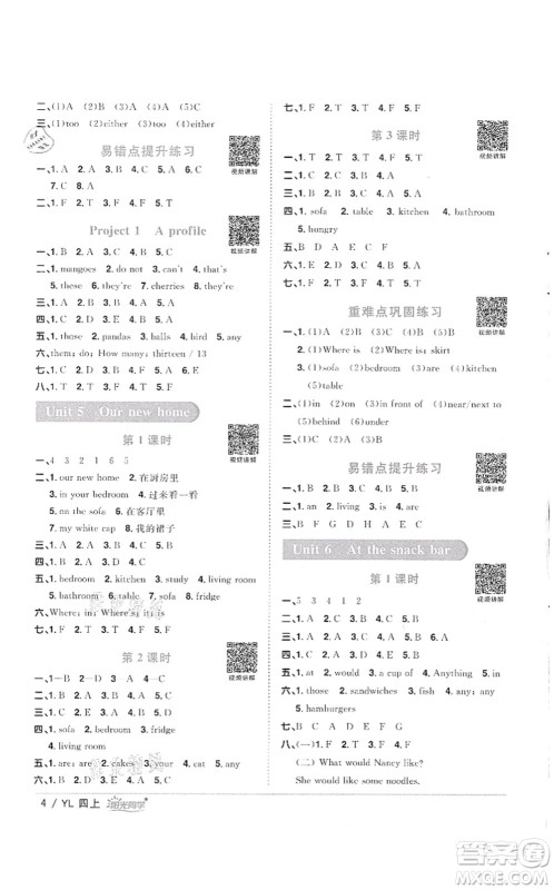 江西教育出版社2021阳光同学课时优化作业四年级英语上册YL译林版徐州专版答案 江西教育出版社2021阳光同学课时优化作业四年级英语上册YL译林版徐州专版答案