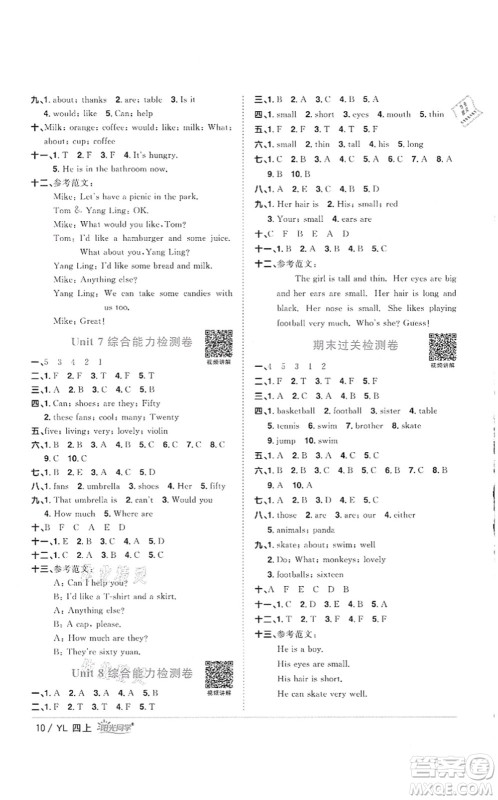 江西教育出版社2021阳光同学课时优化作业四年级英语上册YL译林版徐州专版答案 江西教育出版社2021阳光同学课时优化作业四年级英语上册YL译林版徐州专版答案