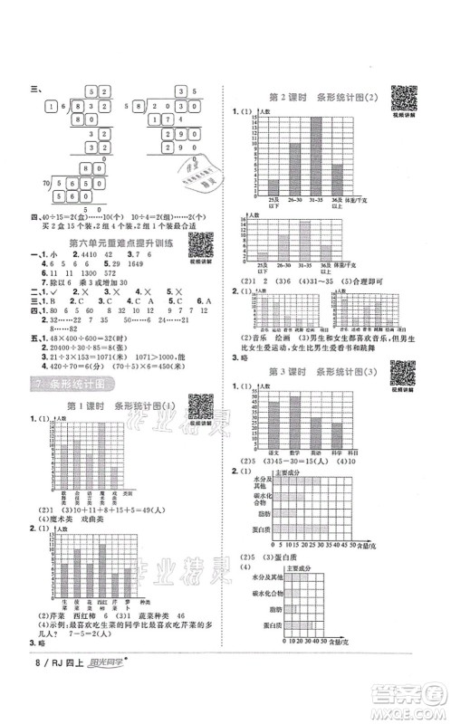 江西教育出版社2021阳光同学课时优化作业四年级数学上册RJ人教版湖北专版答案