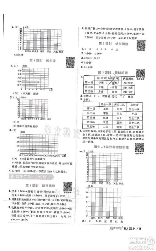 江西教育出版社2021阳光同学课时优化作业四年级数学上册RJ人教版湖北专版答案