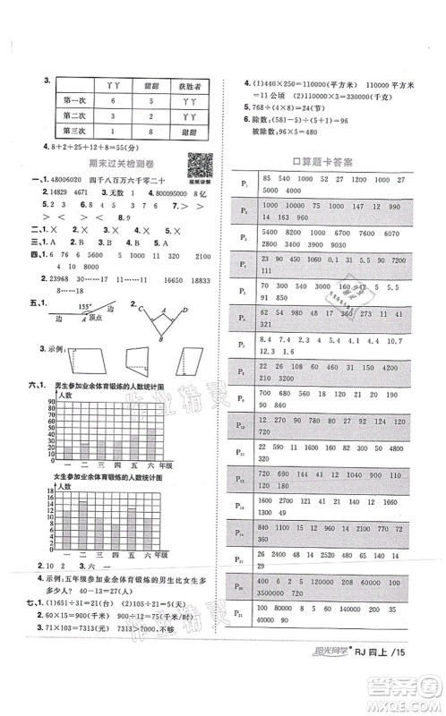 江西教育出版社2021阳光同学课时优化作业四年级数学上册RJ人教版湖北专版答案