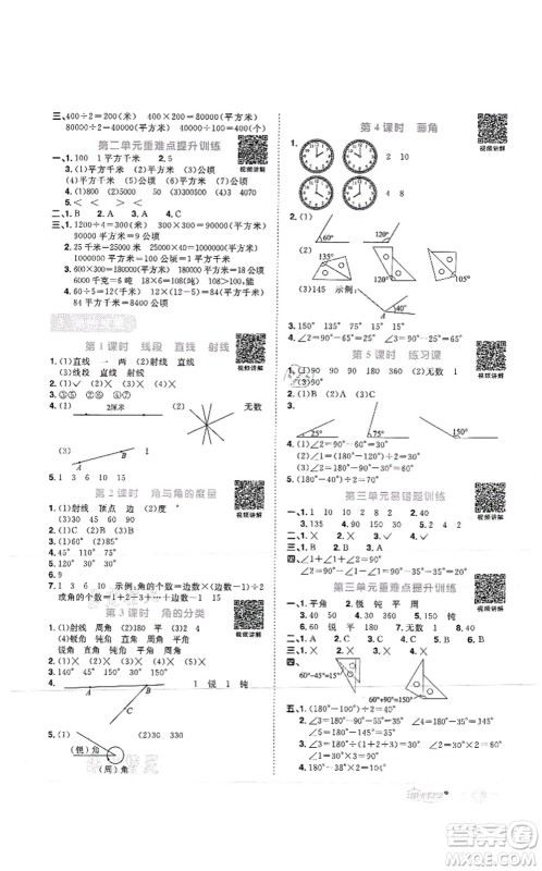 江西教育出版社2021阳光同学课时优化作业四年级数学上册RJ人教版菏泽专版答案