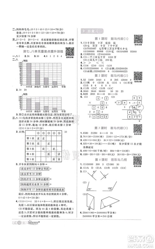 江西教育出版社2021阳光同学课时优化作业四年级数学上册RJ人教版菏泽专版答案