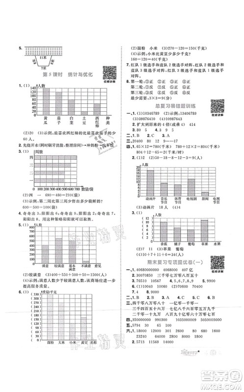 江西教育出版社2021阳光同学课时优化作业四年级数学上册RJ人教版菏泽专版答案