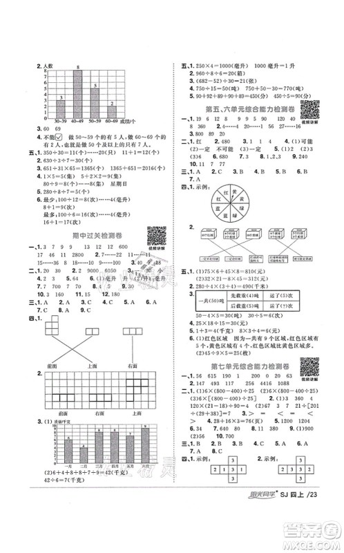 江西教育出版社2021阳光同学课时优化作业四年级数学上册SJ苏教版宁德专版答案 江西教育出版社2021阳光同学课时优化作业四年级数学上册SJ苏教版宁德专版答案