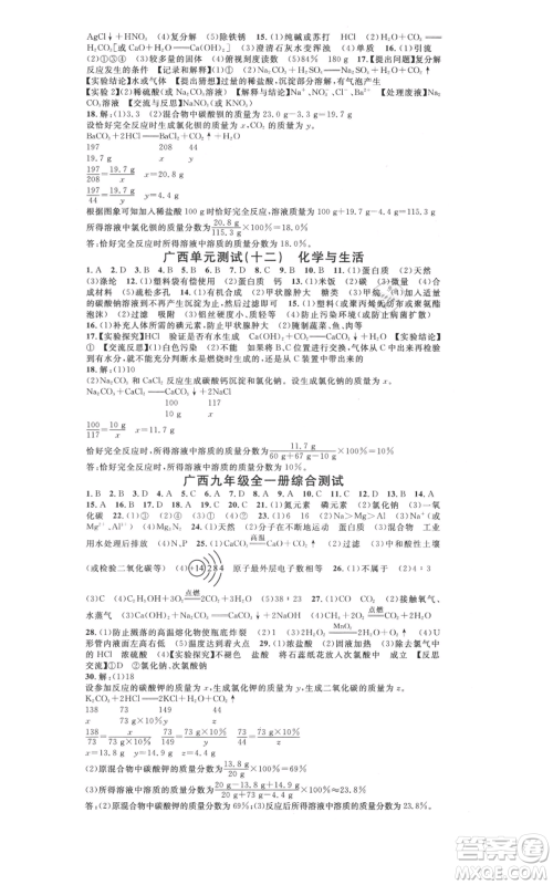 广东经济出版社2021名校课堂九年级化学人教版背记手册广西专版参考答案 广东经济出版社2021名校课堂九年级化学人教版背记手册广西专版参考答案