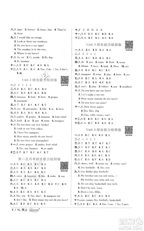 江西教育出版社2021阳光同学课时优化作业四年级英语上册YL译林版淮宿连专版答案 江西教育出版社2021阳光同学课时优化作业四年级英语上册YL译林版淮宿连专版答案