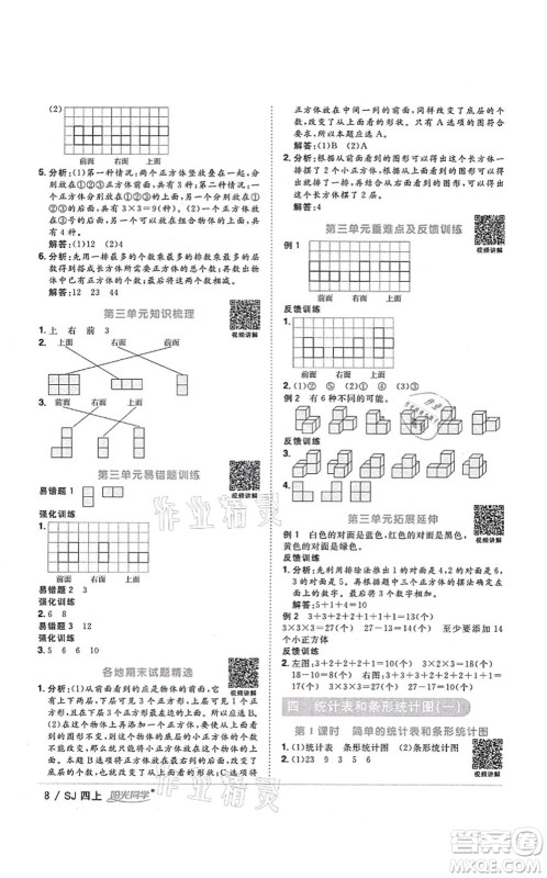 江西教育出版社2021阳光同学课时优化作业四年级数学上册SJ苏教版淮宿连专版答案