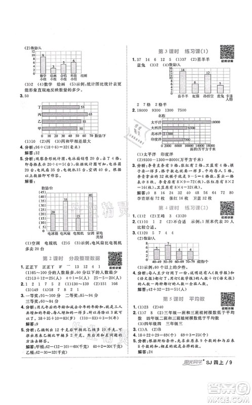 江西教育出版社2021阳光同学课时优化作业四年级数学上册SJ苏教版淮宿连专版答案