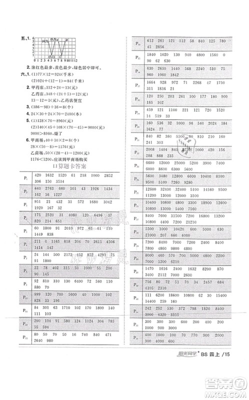 江西教育出版社2021阳光同学课时优化作业四年级数学上册BS北师版四川专版答案