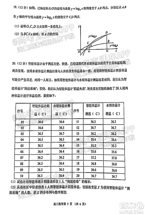 2022届潍坊高三10月统考数学试题及答案