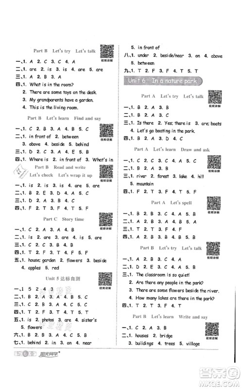 江西教育出版社2021阳光同学课时优化作业五年级英语上册PEP版答案 江西教育出版社2021阳光同学课时优化作业五年级英语上册PEP版答案