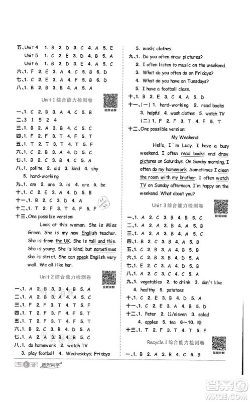 江西教育出版社2021阳光同学课时优化作业五年级英语上册PEP版答案 江西教育出版社2021阳光同学课时优化作业五年级英语上册PEP版答案