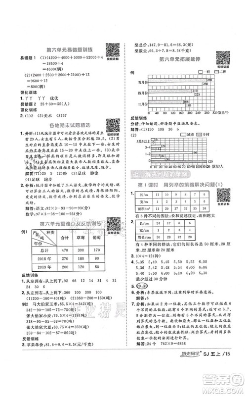 江西教育出版社2021阳光同学课时优化作业五年级数学上册SJ苏教版淮宿连专版答案