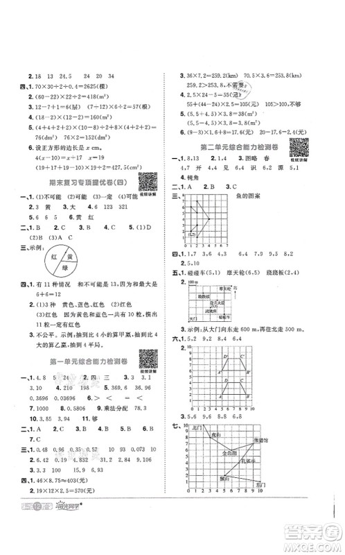 江西教育出版社2021阳光同学课时优化作业五年级数学上册RJ人教版菏泽专版答案