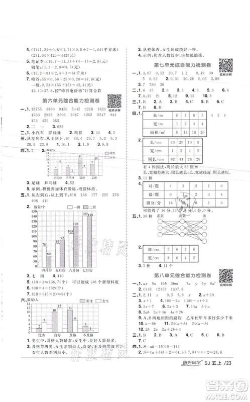 江西教育出版社2021阳光同学课时优化作业五年级数学上册SJ苏教版徐州专版答案