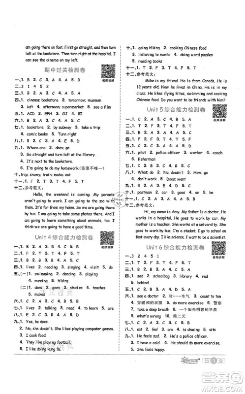 江西教育出版社2021阳光同学课时优化作业六年级英语上册PEP版答案