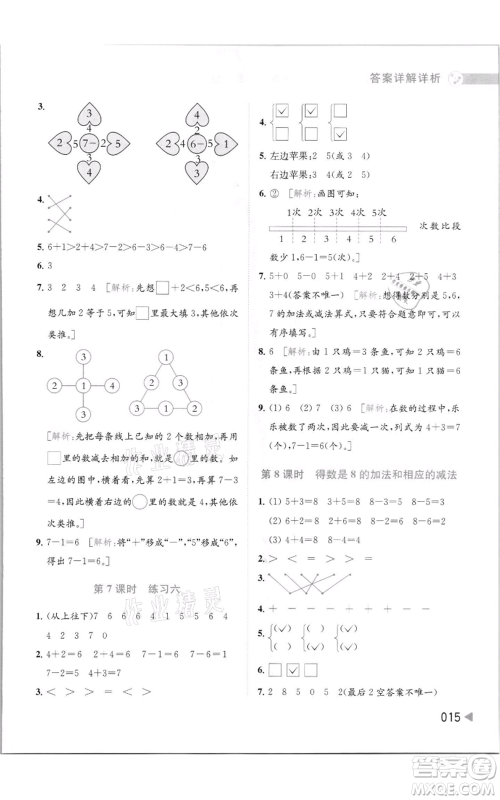 北京教育出版社2021亮点给力提优班多维互动空间一年级上册数学苏教版参考答案