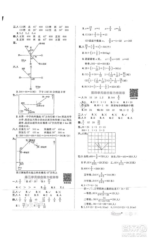 江西教育出版社2021阳光同学课时优化作业六年级数学上册RJ人教版菏泽专版答案