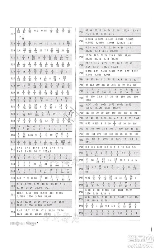 江西教育出版社2021阳光同学课时优化作业六年级数学上册RJ人教版菏泽专版答案