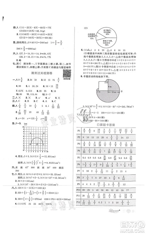 江西教育出版社2021阳光同学课时优化作业六年级数学上册RJ人教版菏泽专版答案