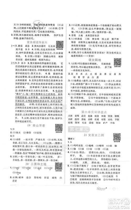 江西教育出版社2021阳光同学课时优化作业六年级语文上册RJ人教版菏泽专版答案