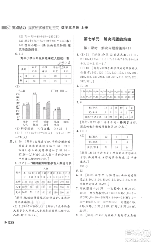 北京教育出版社2021亮点给力提优班多维互动空间五年级上册数学苏教版参考答案