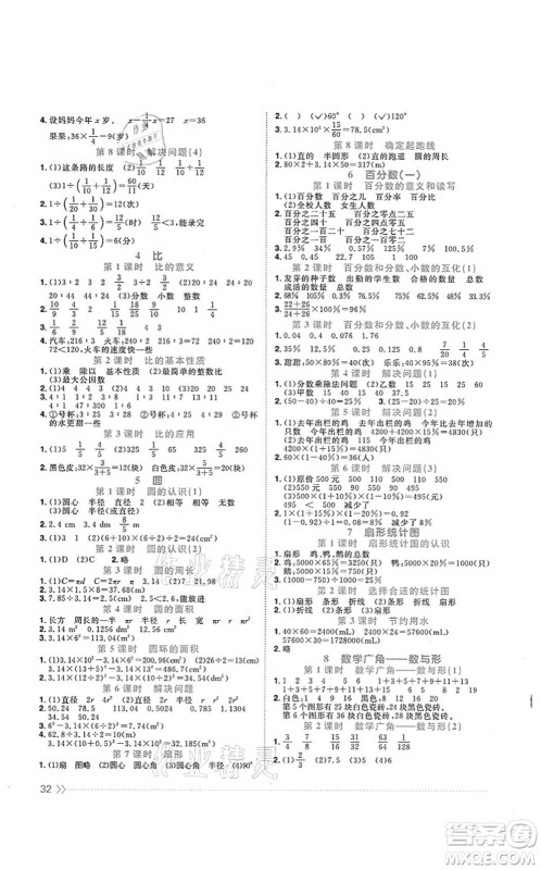 江西教育出版社2021阳光同学课时优化作业六年级数学上册RJ人教版江门专版答案 江西教育出版社2021阳光同学课时优化作业六年级数学上册RJ人教版江门专版答案