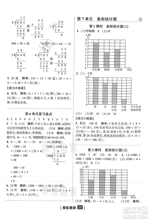 延边人民出版社2021励耘新同步四年级数学上册人教版答案
