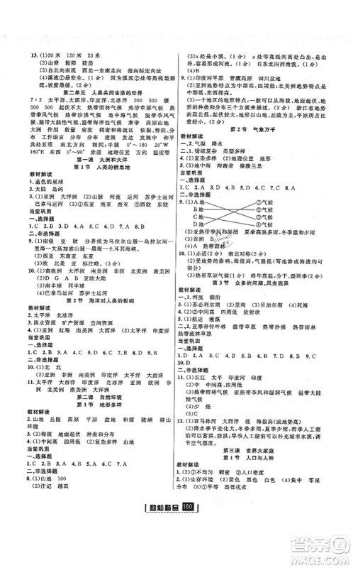 湖南地图出版社2021励耘新同步七年级人文地理上册RJ人教版答案 湖南地图出版社2021励耘新同步七年级人文地理上册RJ人教版答案