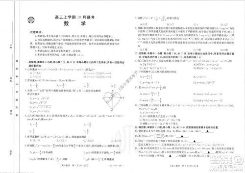 2022届河北邢台金太阳联考高三上期10月联考数学试卷及答案