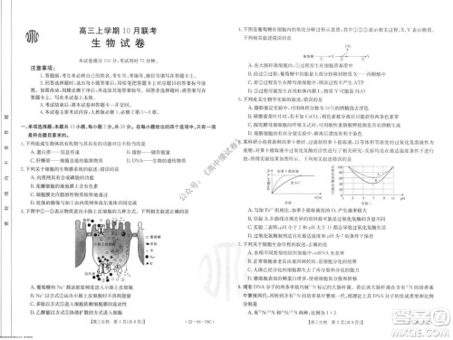 2022届河北邢台金太阳联考高三上期10月联考生物试卷及答案