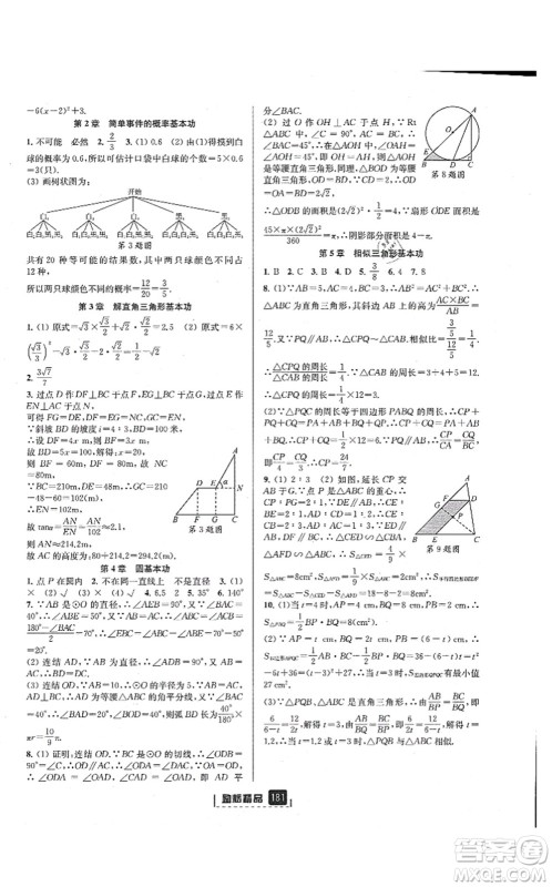 延边人民出版社2021励耘新同步九年级数学全一册AB本浙教版答案