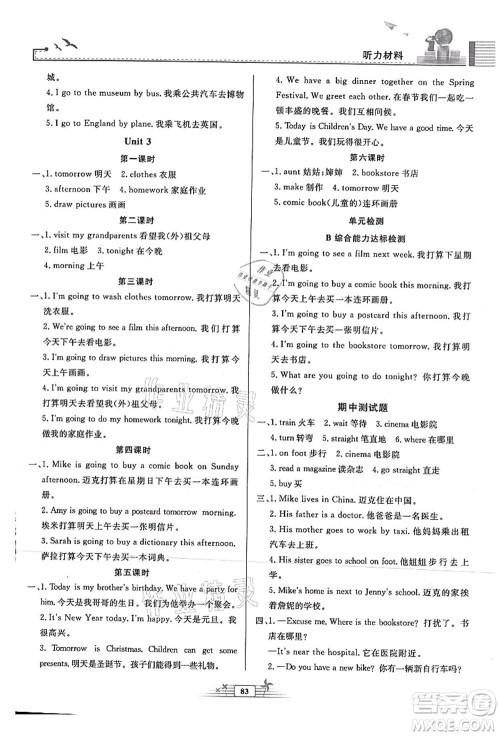 人民教育出版社2021阳光课堂金牌练习册六年级英语上册人教版答案