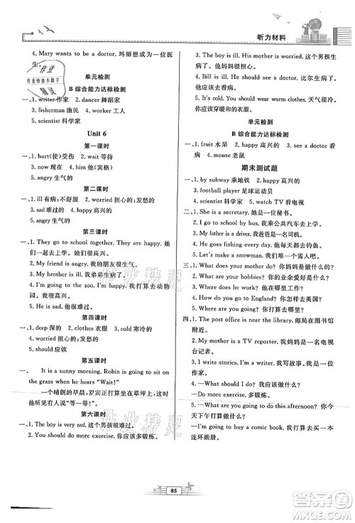 人民教育出版社2021阳光课堂金牌练习册六年级英语上册人教版答案