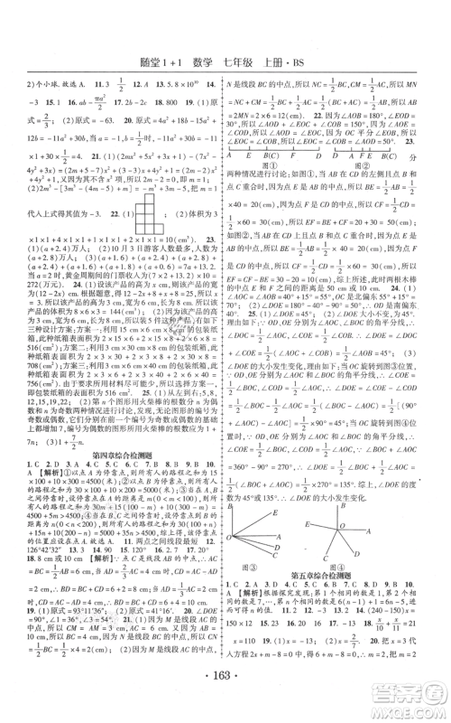 云南美术出版社2021随堂1+1导练七年级上册数学北师大版参考答案