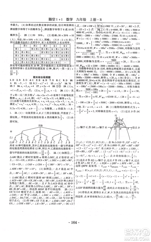 云南美术出版社2021随堂1+1导练九年级上册数学人教版参考答案