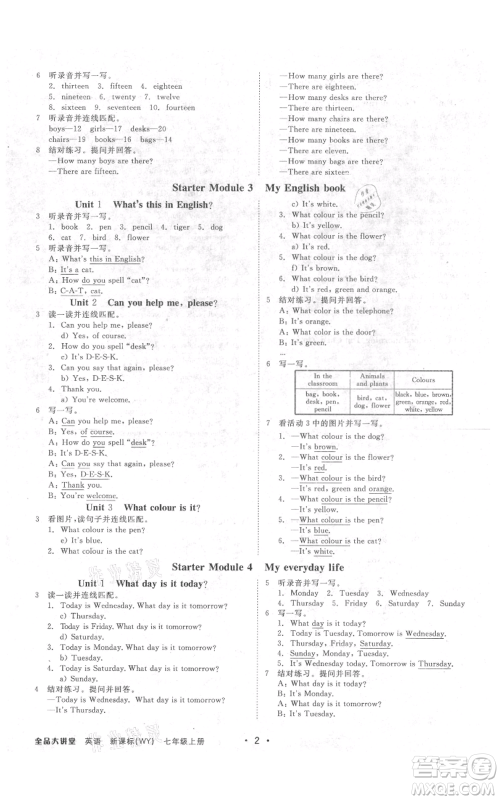 开明出版社2021全品大讲堂七年级上册初中英语外研版参考答案 开明出版社2021全品大讲堂七年级上册初中英语外研版参考答案