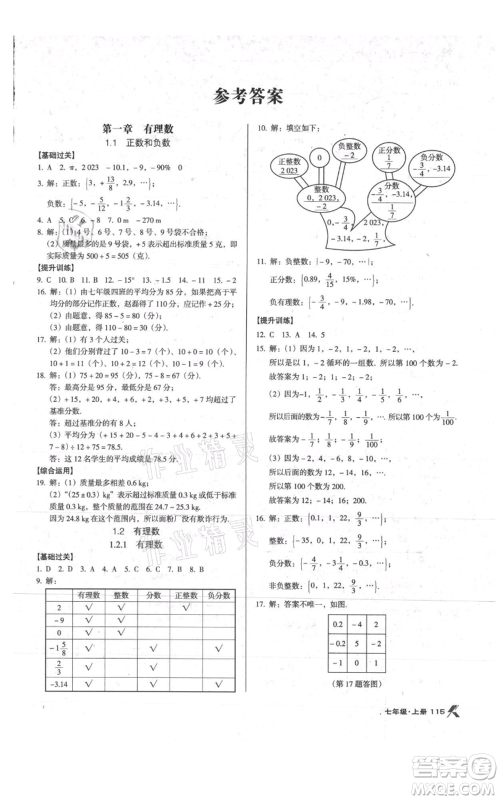 辽海出版社2021全优点练课计划七年级上册数学人教版参考答案